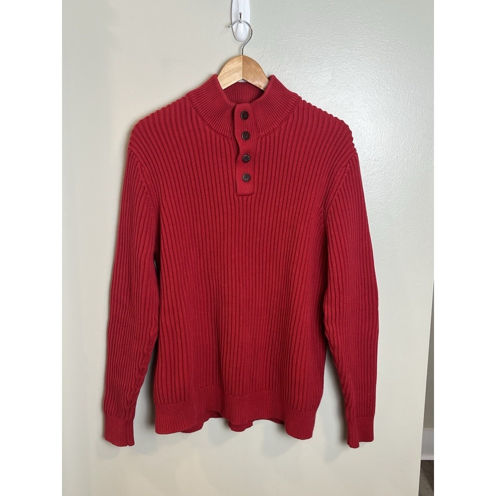 LL Bean Men's XL Ribbed Heavy Knit Sweater Long Sleeve Red‎ Preppy Outdoor